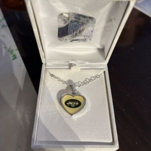 NY Jets Heart Pendant w/Swarovski Crystals on 18” chain